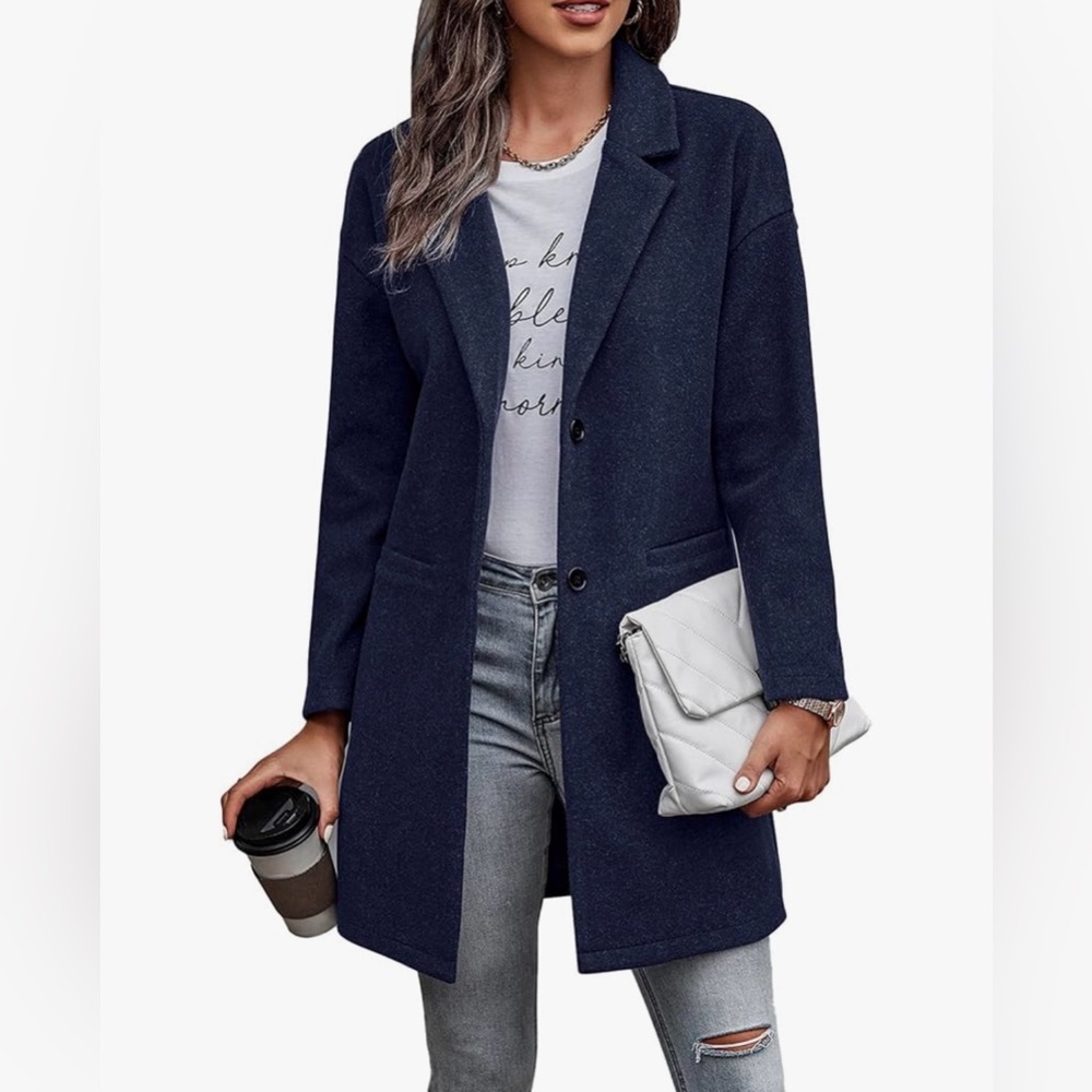 Pretty Garden Classic Navy Women’s Long Coat Jacket Small